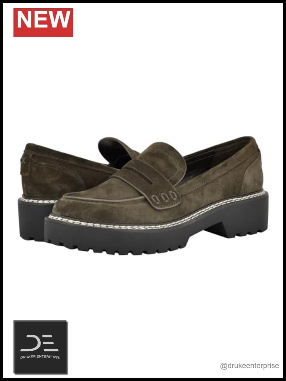 Suede Block Heel Loafer Slip-On Lug Sole